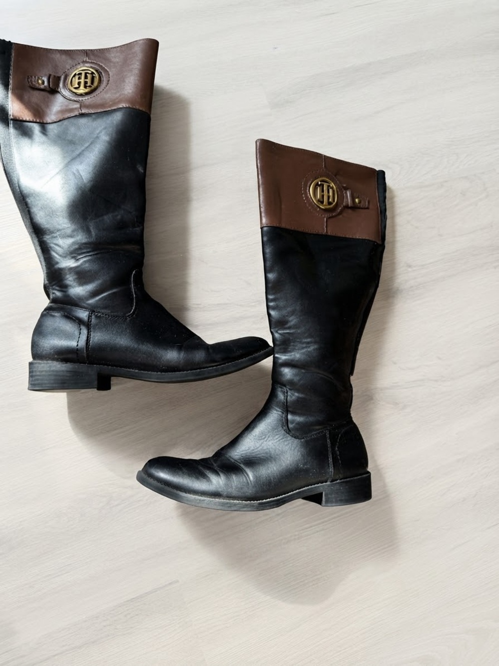 Tommy Hilfiger Twinezza Black Brown Riding Boots Size 7.5M